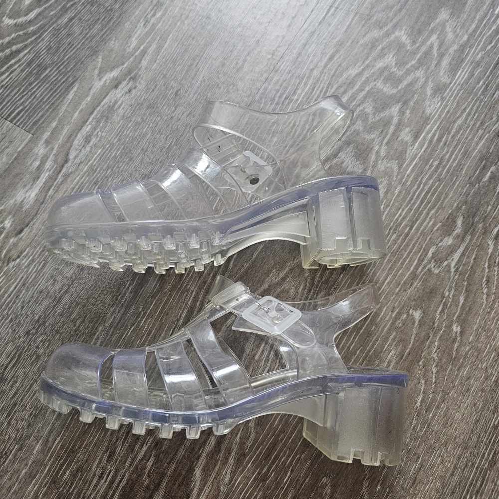 Kali Retro Y2K Festival Clear Jelly Low Block Heel Sandals Size 9